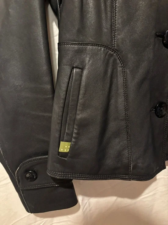 Soia & Kyo Black Genuine Leather Jacket XS Hip Length Button Front Designer - Picture 5 of 14